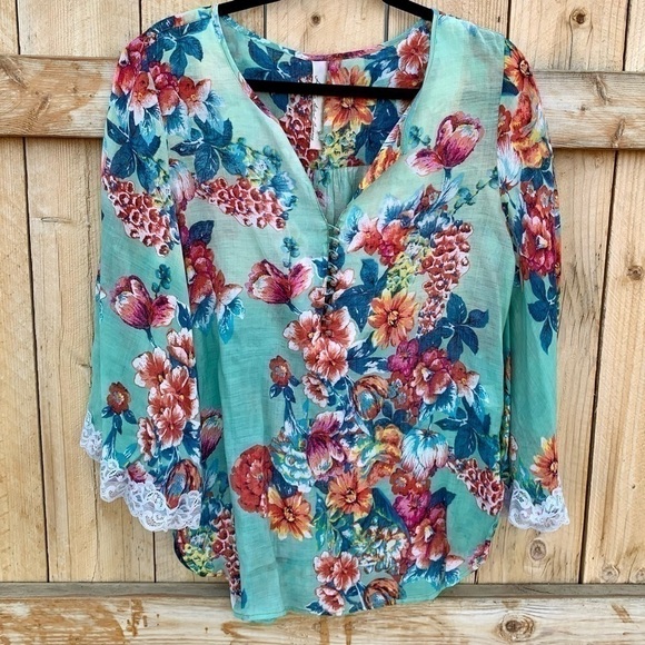 Aratta Silent Journey Floral Long Sleeve Blouse Top Feminine Lace Drapey Sz S - Picture 4 of 11